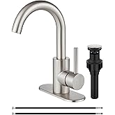 Midanya Single Hole Bathroom Faucet 1 Hole Bar Sink Faucet Suitable for Kitchen RV Vanity,304 Stainless Steel 360° Swivel Spout with Deck Plate and Pop-up Drain,Brushed Nickel