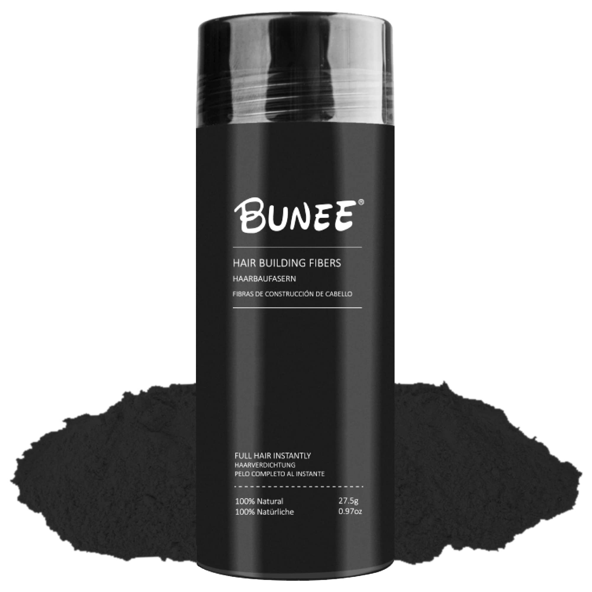 Bunee Hair Fibres - Hair Thickener - Hair Loss Coverage in 30 Seconds - 100% Natural Cotton Hair Powder Women and Men (Black 27.5g)