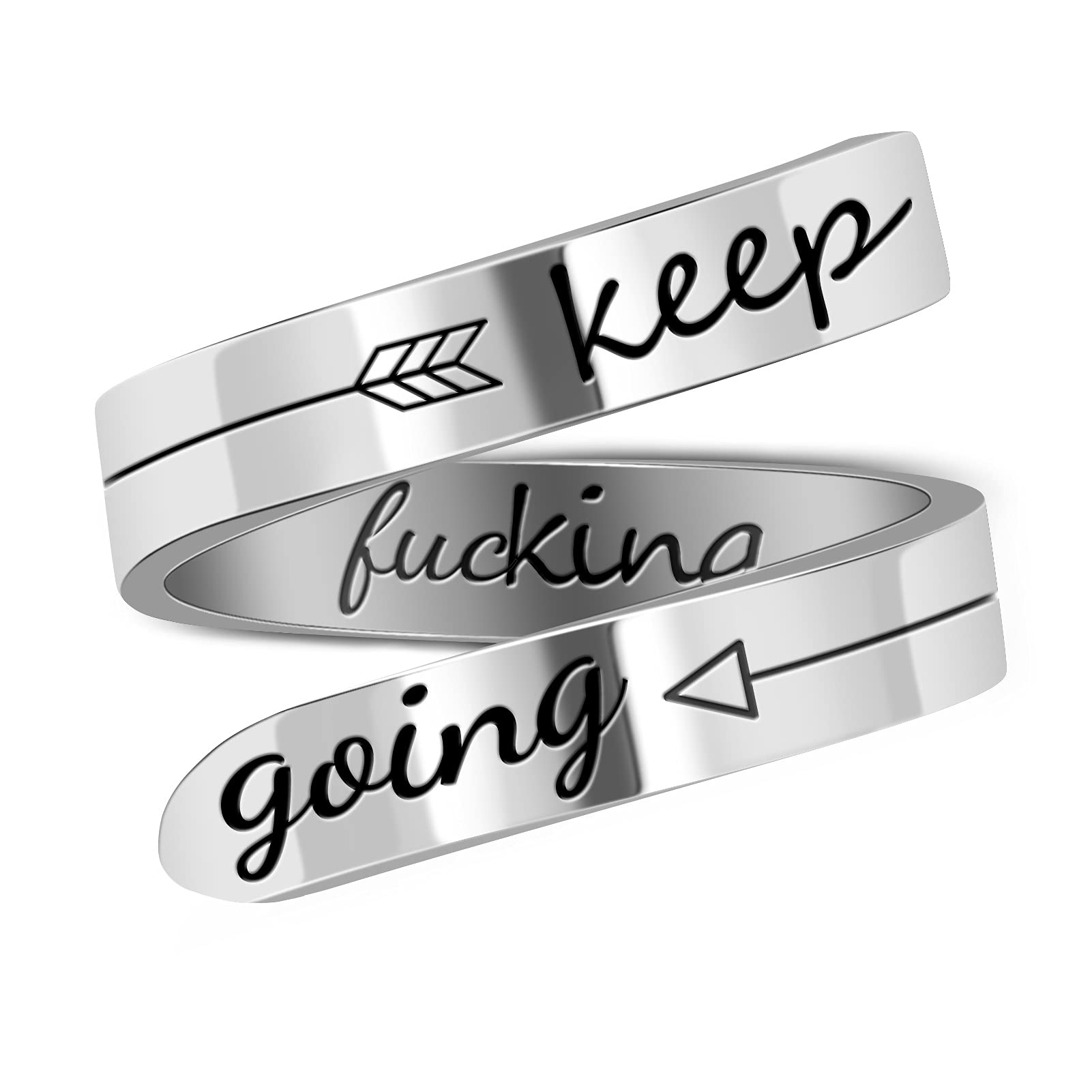 LucBuy Stainless Steel Keep Going Engraved Inspirational Gifts Adjustable Rings Jewelry for Women