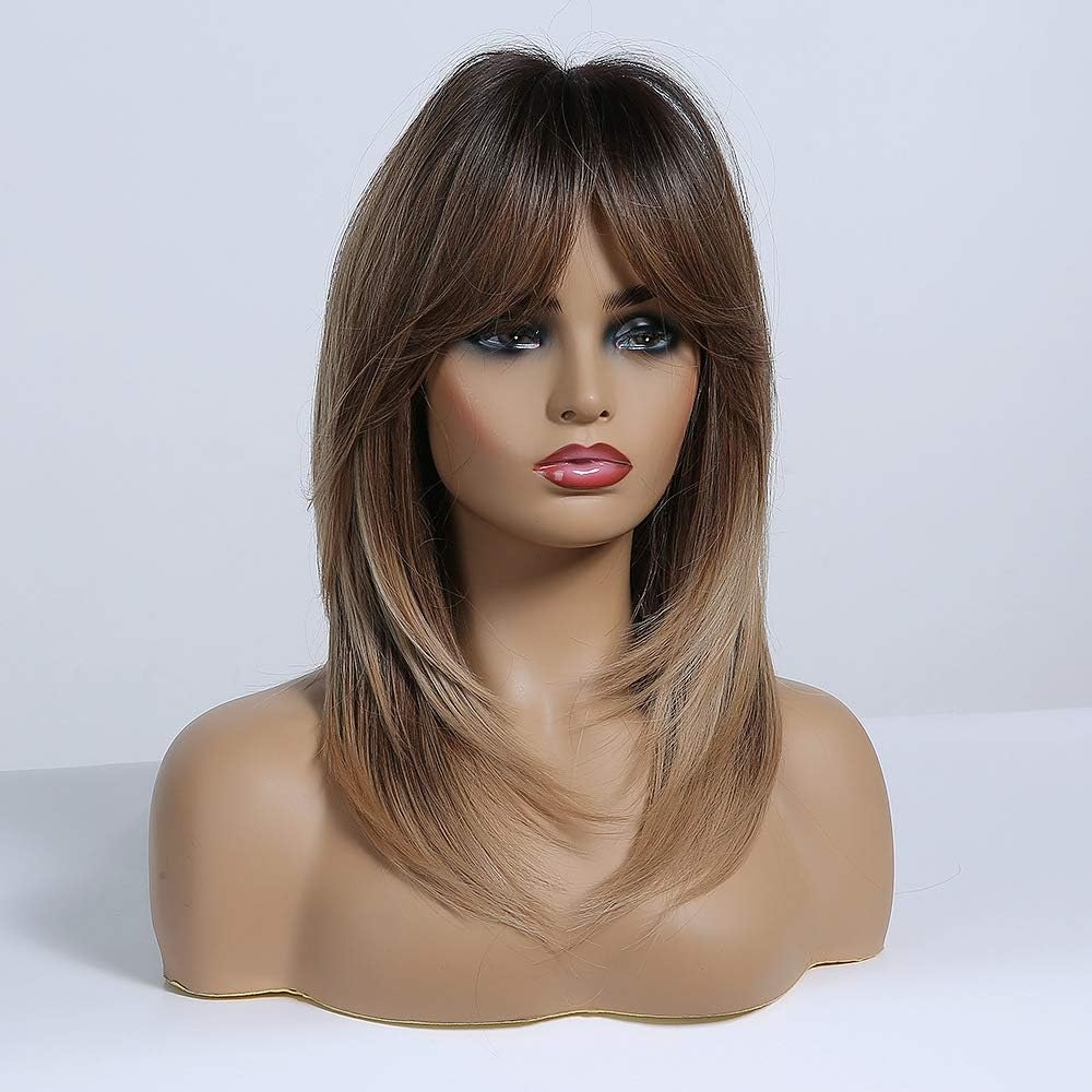 HAIRCUBE Long Brown Wigs for Women Layered Synthetic Hair Wig with Fringe, Ombre Brown to Blonde with Dark Roots - Image 4