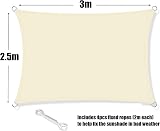 KAHEIGN Sun Shade Sail 2.5m x 3m Cream UV 98% Waterproof 120gsm view 4