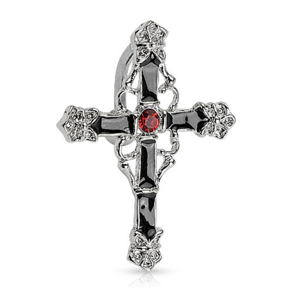 PiercedOff Black Enamel Cross Reverse Belly Bar