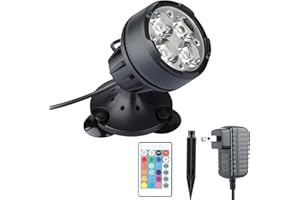 SHOYO Underwater Pond Lights RGB LED Outdoor Spot Lights, IP68 Waterproof Color Changing Spotlights Garden Lawn Fountain Light, Decorate Pool Pond Tree Flag Landscape Lighting with Spiked Stand, 1 in Set