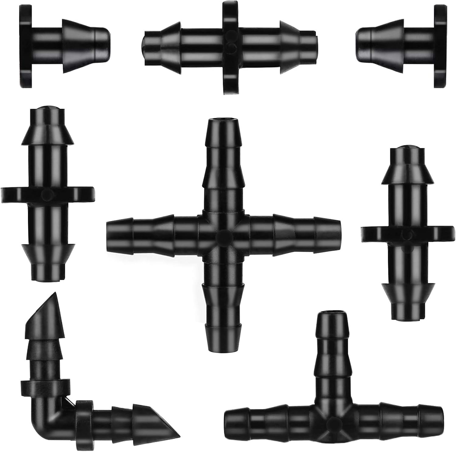 Irrigation Fittings Kit, Drip Irrigation Barbed Connectors for 1/4Inch