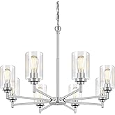 33.5'' 8-Light Chandelier for Dining Room Kitchen Island, Modern Farmhouse Pendant Lighting with Glass Shades Industrial Brus