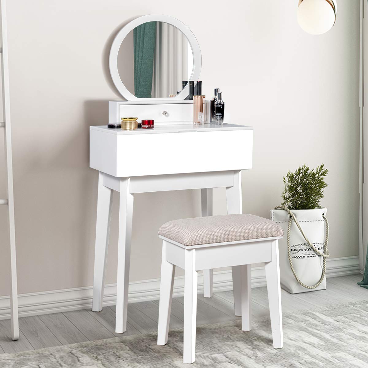 Furniture Round Makeup Mirror Diy For Bedroom White Modern Bathroom Vanity Charmaid 2 In 1 Vanity Mirror With 2 Removable Drawers Bathroom Vanity Over Sink Vanity Mirror Wall Mount Or Placed On The Desk