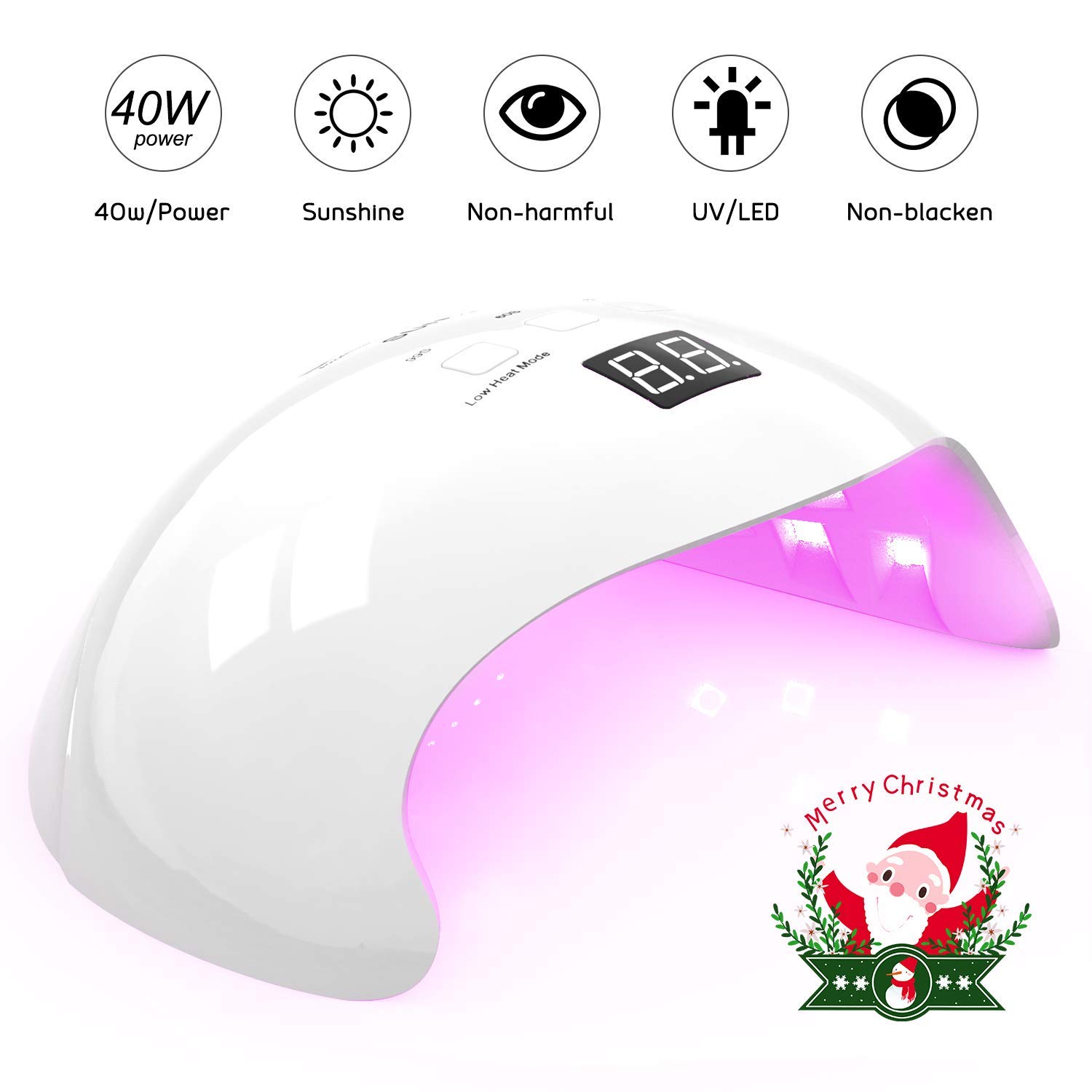 40W UV LED Nail Lamp, Fast Curing Gel Nail Dryer with 3 Timer Settings, Count Down LCD Display, Auto On/Off for Salons and Home, White
