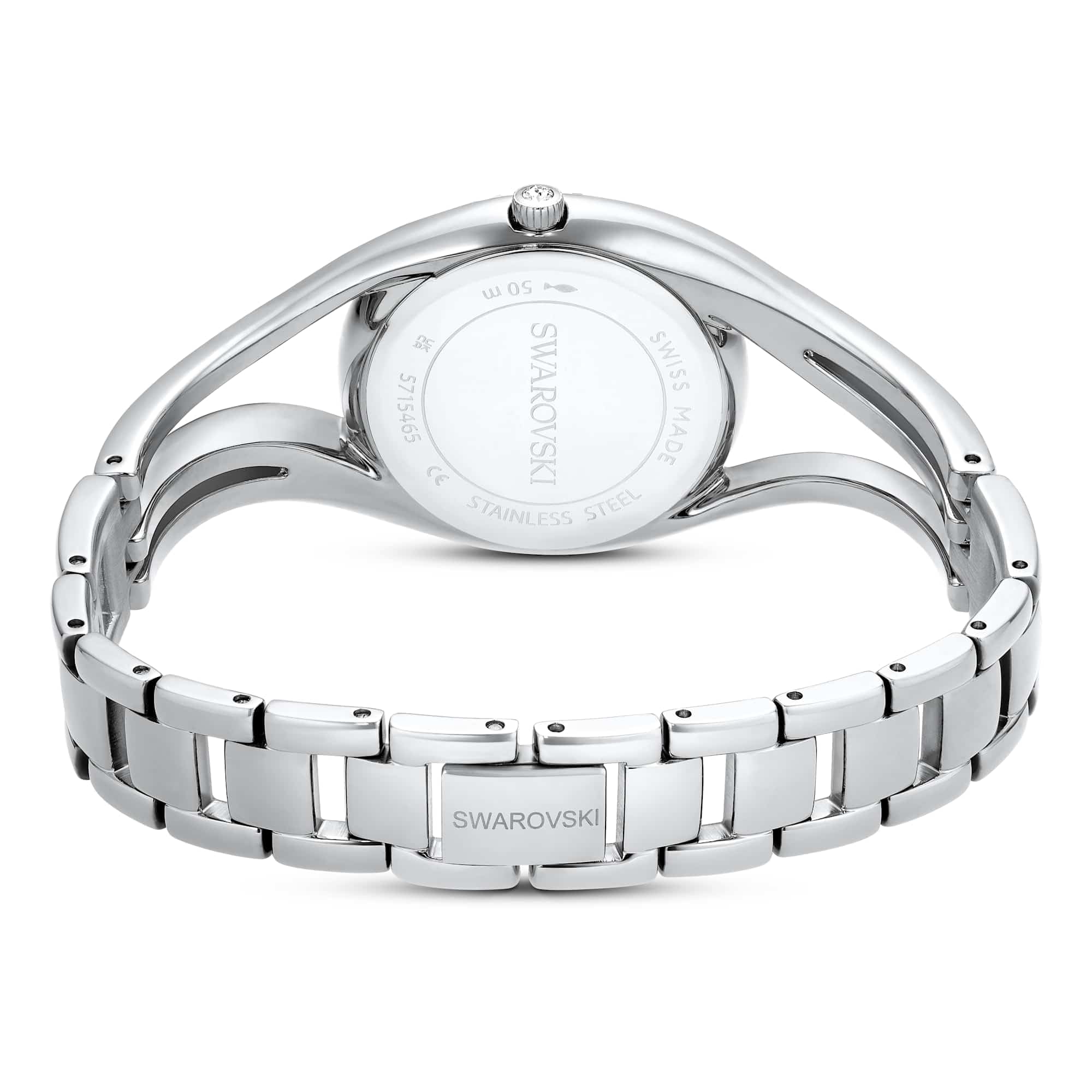 Swarovski Hyperbola Bangle Watch, Swiss-Made & Water-Resistant Stainless Steel Wristwatch, Silver-Tone Finish with Clear Crystals & Metal Bracelet Strap, Part of The Hyperbola Collection