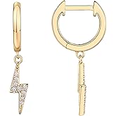 PAVOI 14K Gold Plated S925 Sterling Silver Post Lightweight Drop/Dangle Huggie Earrings for Women | Star, Lock, Butterfly, Moon, Lightning | Dainty Earrings