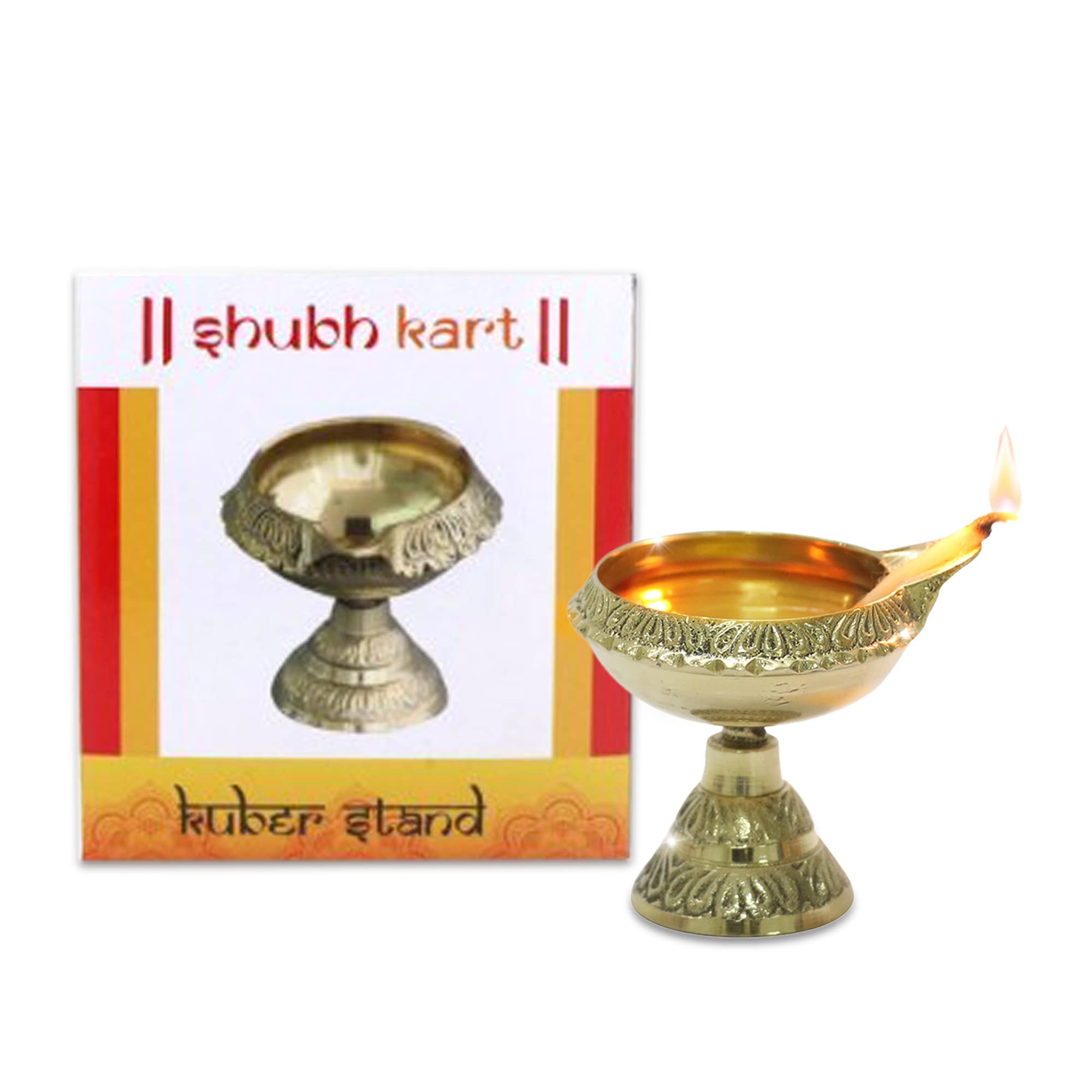 Shubhkart Handmade Brass Oil Lamp Diya, Kuber Stand Design, Ideal for Puja, Meditation, Yoga, Home Decor and Gifting
