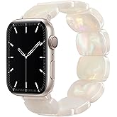 Newlibery Resin Stretchy Watch Bands Women Compatible with Apple Watch 38mm 40mm 41mm 42mm (S11/10) Tortoise Light Bracelet Beaded Elastic Strap for iWatch Series11/10/9/8/7/6/5/4/3/2/1/SE/Ultra (S)