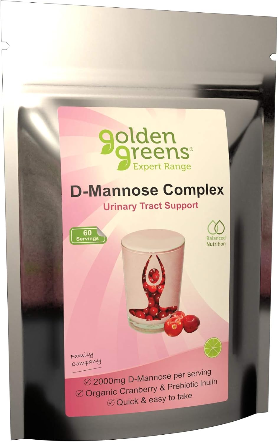 Golden Greens DMannose Complex with Organic Cranberry 60 Servings, 1 Count, 60 Servings (Pack of 1)