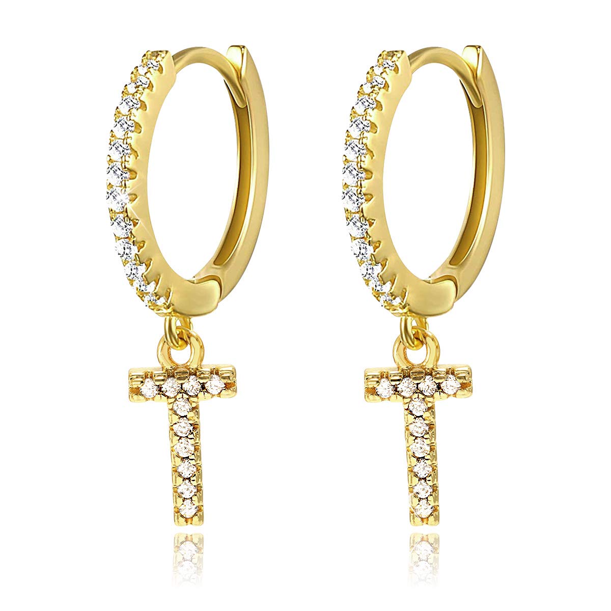 T Initial Dangle Hoop Huggie Earrings for Women 14K Gold Plated Cubic Zirconia Personalized 26 Letters Huggie Earrings Jewelry Gift for Her