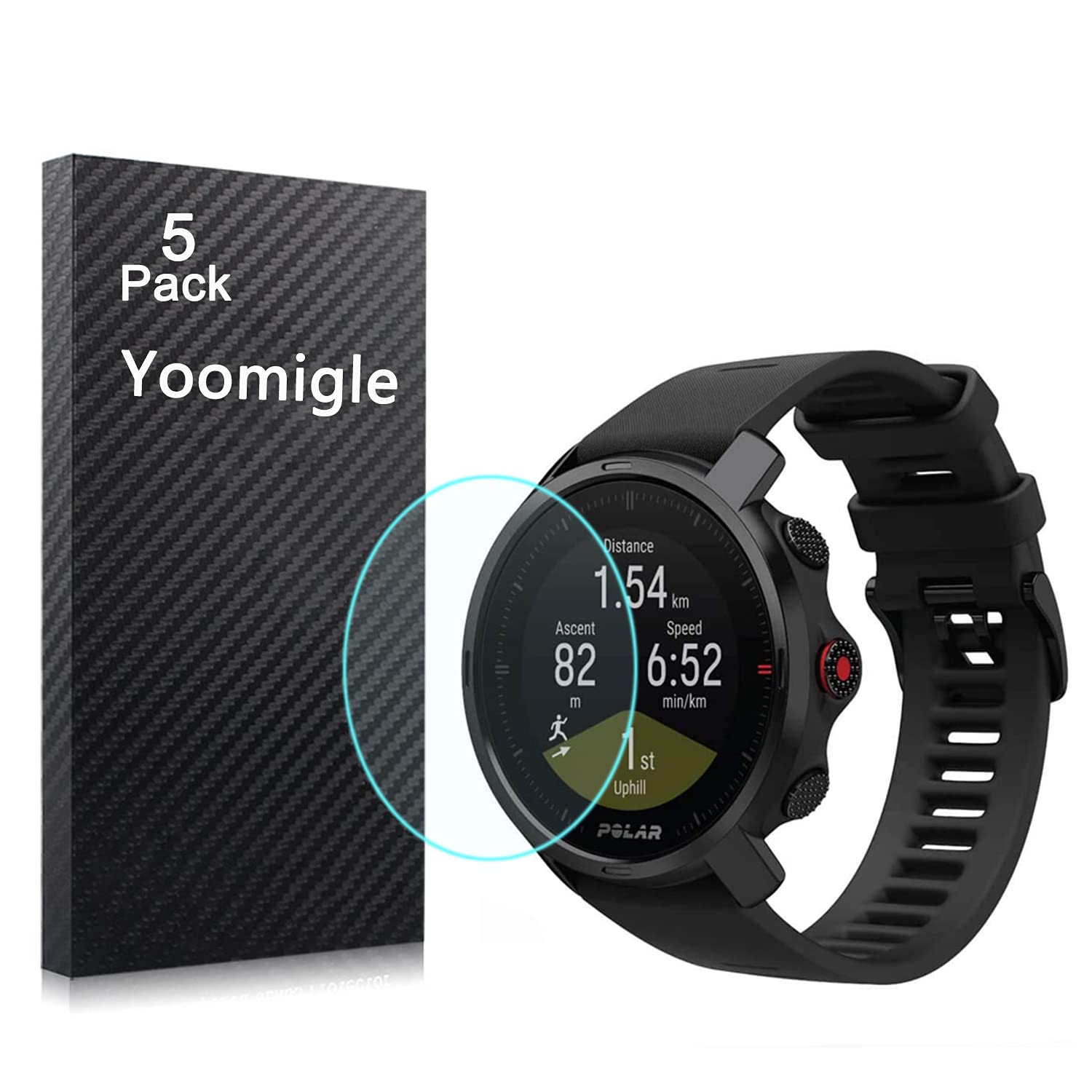 Yoomigle 5 Pack Compatible with Polar Grit X Screen Protector Film for Polar Grit X Smart Watch Screen Protectors Cover Foils Crystal Clear HD Anti-Scratch Anti-Fingerprint