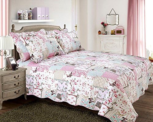 PATCHWORK BUTTERFLY STAMP FLORAL TWIN BED (UK SINGLE BED) BEDSPREAD 70” X 100” - 178CM X 250CM