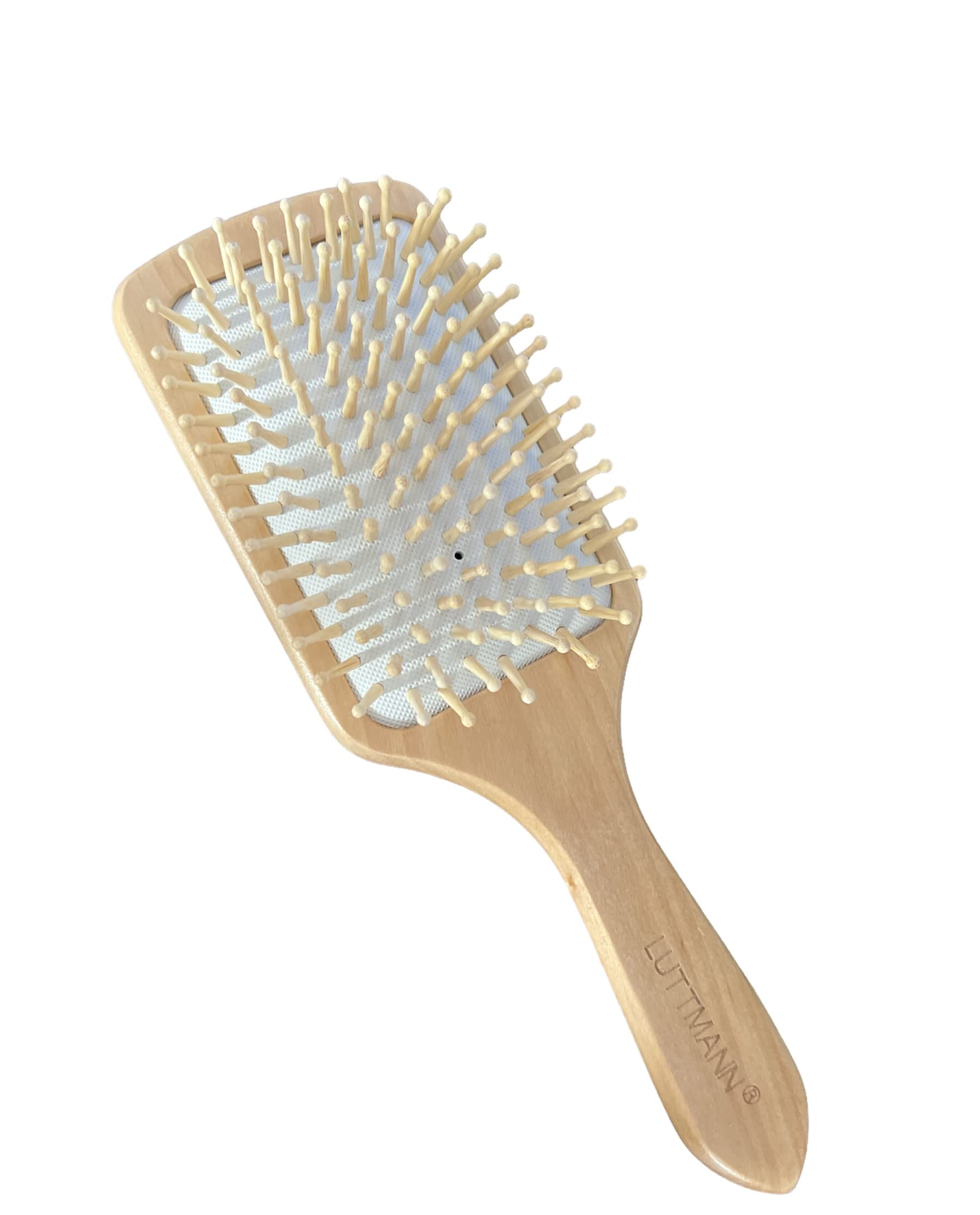 LUTTMANN® Wigs Hair Replacement Second Hair Paddle Brush for Real Hair Wigs, Hairpieces & Extensions - Wooden Brush with Bamboo Wooden Bristles Ensure Beautiful Nourished Hair