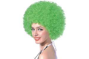 AICKER Short Kinky Curly Afro Wig for Women Men, 70s Synthetic Heat Resistant Wigs, Funny Party Cosplay Hair (Green)
