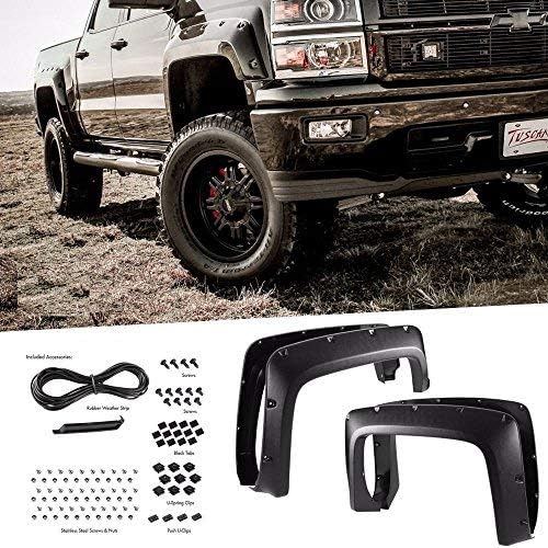 Yumy 4pcs [Textured] Fender Flares for 2014-2017 Chevy Silverado 1500 6'/8' Bed Pocket Riveted