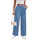 LOOKBOHO Women's Dress Pants Wide Leg Stretchy Work Trousers High Waisted Pleated Business Casual Pants with Pockets