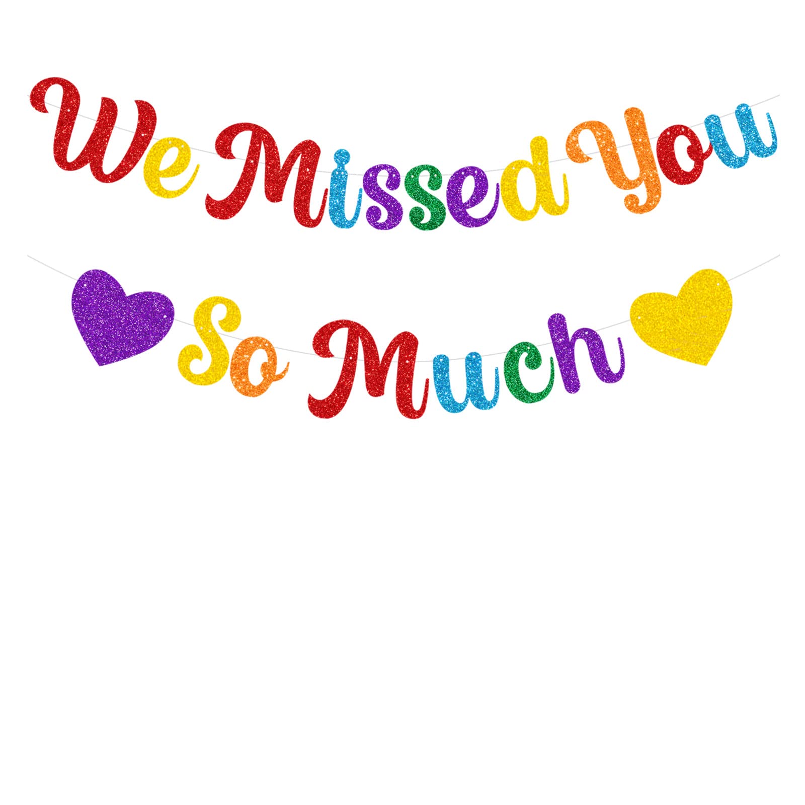 bng-bng We Missed You So Much Banner Colorful Welcome Home Decorations Banners Flag Glitter Bunting Backdrop for Welcome Back Welcome Home Baby Shower Party Decorations Multicolor