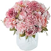 KIRIFLY Artificial Flowers, Fake Peony Silk Hydrangea Bouquet Decor Plastic Carnations Realistic Flower Arrangements Wedding Decoration Table Centerpieces 3 Packs (Blush)