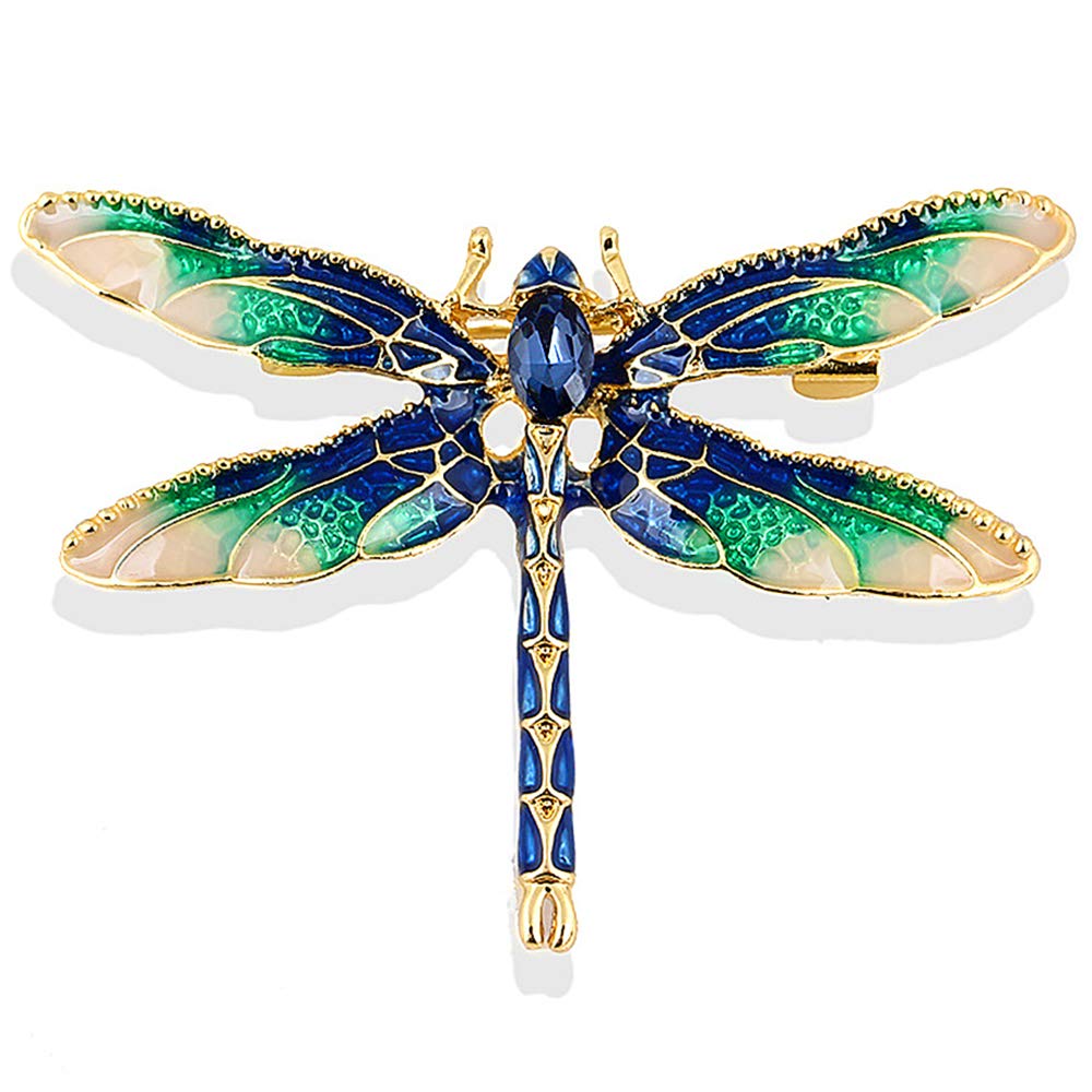 Gleamart Enamel Dragonfly Brooch Insect Animal Dragonfly Pins for Women Blue with Green