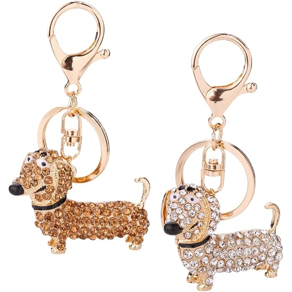 BONSNY Enamel Dachshund Dog Keychain - Heart Rhinestone Charm For Keys, Purse, Or Bag Gift - View #2