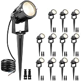 15W Low Voltage Landscape Lights, LEDVIE 12 Pack LED Landscape Lighting Outdoor 12V Warm White LED Landscape Light Waterproof Garden Pathway Lights Wall Tree Flag Spotlight with Spike Stand