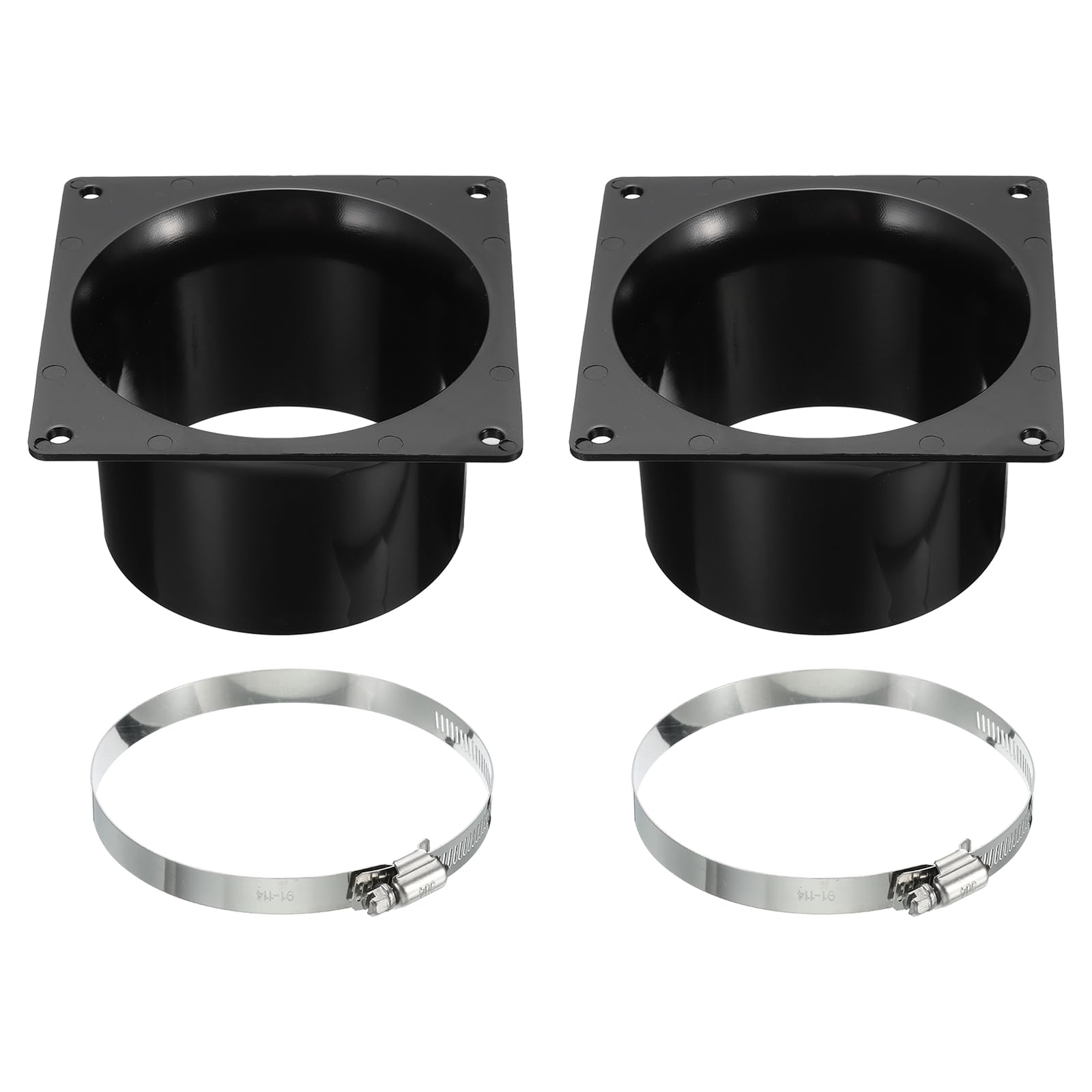 PATIKIL 4" Duct Connector Flange, 2 Pack Dryer Vent Wall Plate Square to Round Straight with Clamp for Air Heating Cooling Ventilation Exhaust Fan, Black