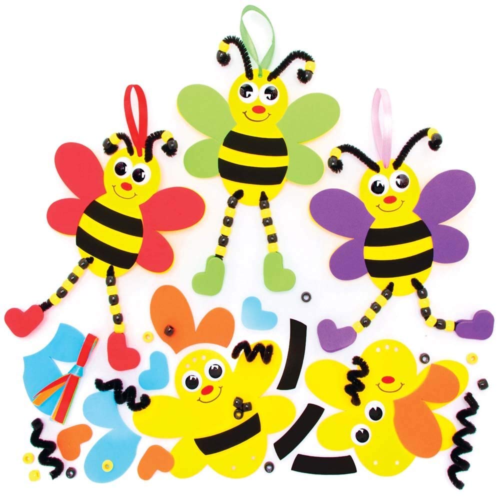 Baker Ross FE363 Bumble Bee Craft Bead Hanging Decoration Kits - Pack of 5, Creative Art and Craft Activities for Kids to Make and Decorate