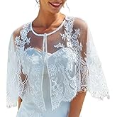 JAKAWIN Lace Shawl Wrap White Flower Capelet Bridal Cape for Women