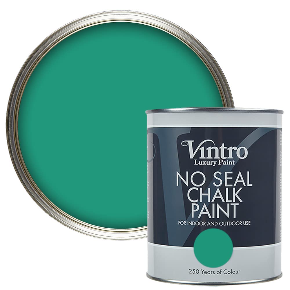 Vintro | No Seal Chalk Paint | Emerald Green | Interior & Exterior Use | Furniture | Walls | Wood | Metal | 1 Litre (Esmeralde)