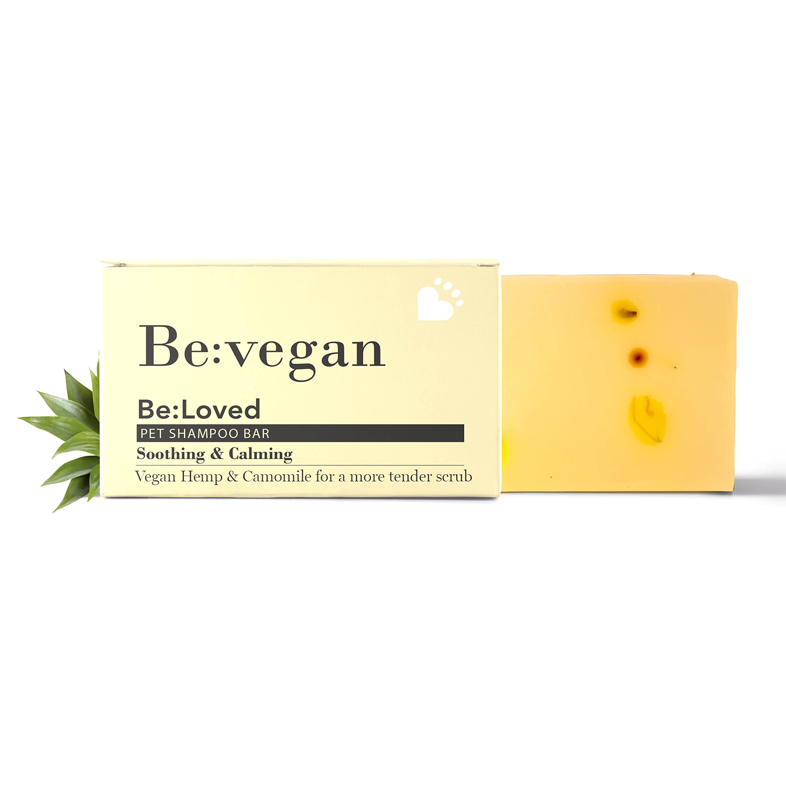 Be:Loved - Be:Vegan Natural Pet Shampoo Bar - Handmade in UK - Hemp, Chamomile & Lavender - Soothes Problem Skin - Plastic-Free - Dog Shampoo, Puppy Essentials, Dog Wash - 80g