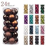 KI Store 24ct Christmas Ball Ornaments Shatterproof Christmas Decorations Tree Balls SMALL for Holiday Wedding Party Decoration, Tree Ornaments Hooks included 1.57” (40mm Brown)