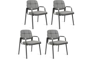 CLATINA Leather Office Guest Waiting Room Chair Sets of 4, Reception Chair No Wheels with Armrests and Lumber Support, Stationary Desk Armchair for Meeting Conference Lobby Shool Study, Grey