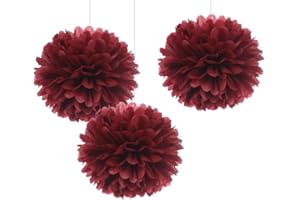 WEVEN 12" Burgundy Tissue Pom Poms DIY Hanging Paper Flower Balls for Bridal Shower Birthday Party Wedding Backdrop Dessert Table Decoration Supplies, Pack of 12