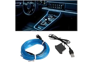 HIPOPY EL Wire LED Strip Lights, USB Auto Neon Light Strip with Sewing Edge, 16FT Electroluminescent Ambient Lighting Kit with Fuse Protection, Car Decoration Accessory (Blue/16FT)