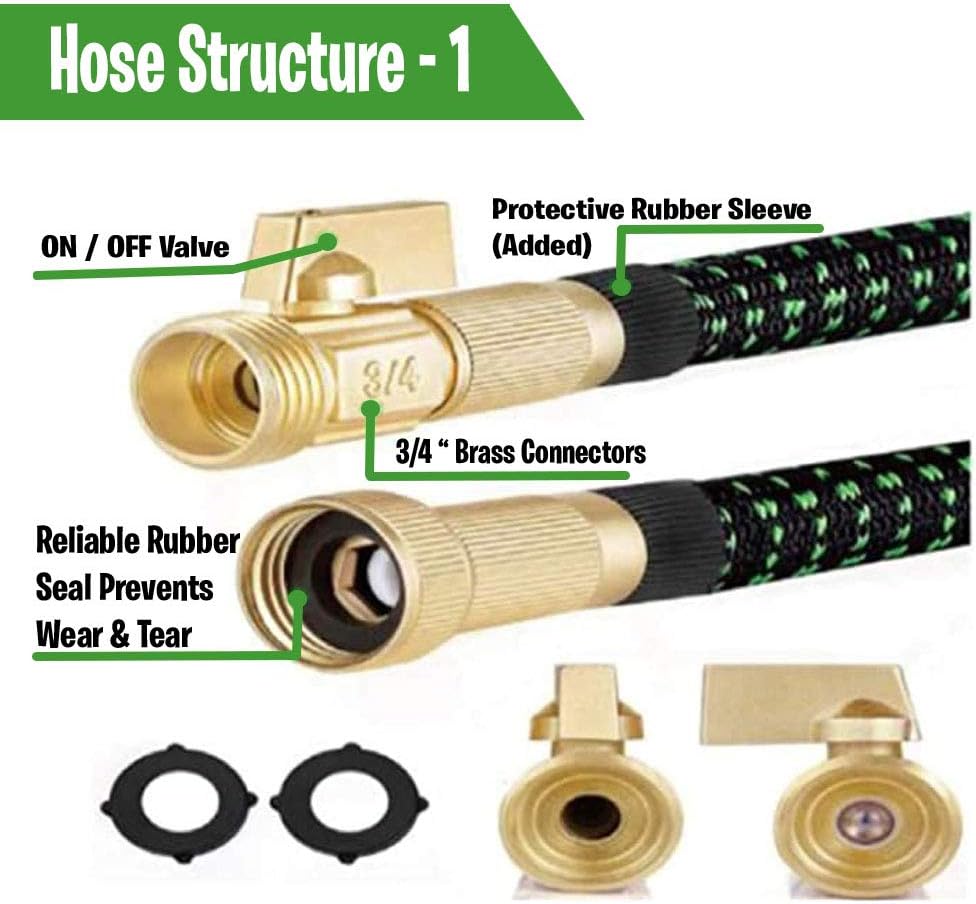 GreenFriendlyHome Garden Hose Expandable Hose - Flexible Water Hose Expanding | Strongest Hose Fabric + Multi Latex Core | Solid Brass Fittings Metal Nozzle (50FT) : Garden & Outdoor