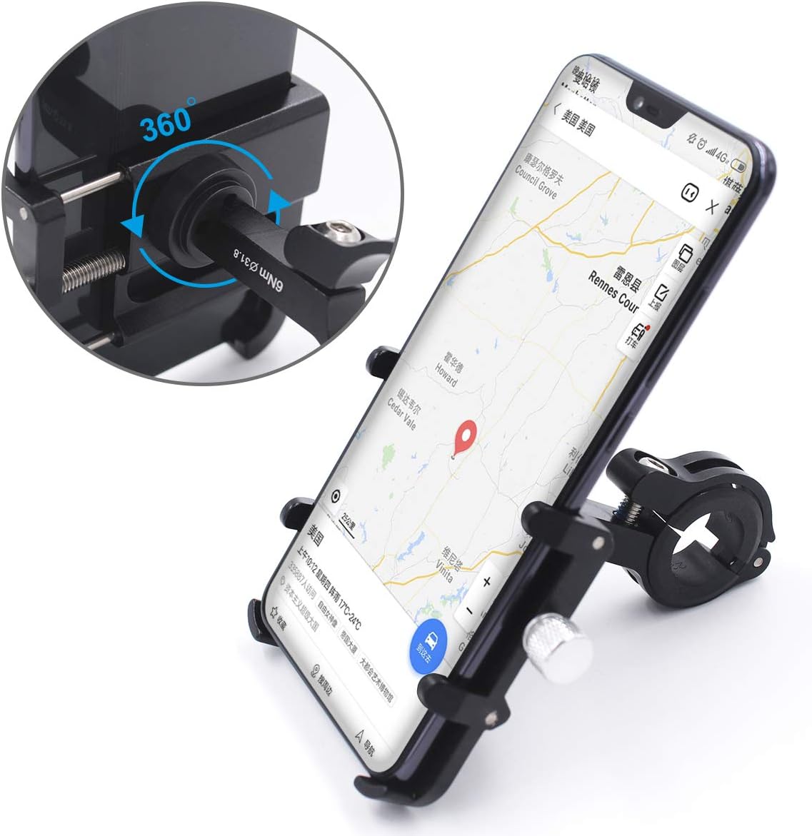 Bike Bicycle Motorcycle Bike Mount Holder Aluminum Alloy 360 Degree Rotation Adjustable for iPhone X 6 6S 7 7s 8 Plus Samsung S7 S6 S5 Note 5/4 GPS Mount 4-6 Inch - Image 5