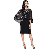 S.L. Fashions Women's Short Sheath Dress with Foil Printed Chiffon Overlay, Wedding Guest, Formal, Party