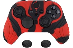 playvital Samurai Edition Anti Slip Silicone Case Cover for Xbox Elite Wireless Controller Series 2, Ergonomic Soft Rubber Skin Protector for Xbox Elite Series 2 with Thumb Grip Caps - Red & Black