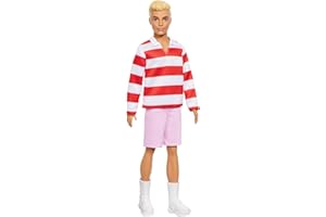 Barbie Fashionistas Ken Doll #241 with Blonde Hair Wearing Red and White Striped Polo Shirt with Pink Shorts, White Crew Socks and Sneakers