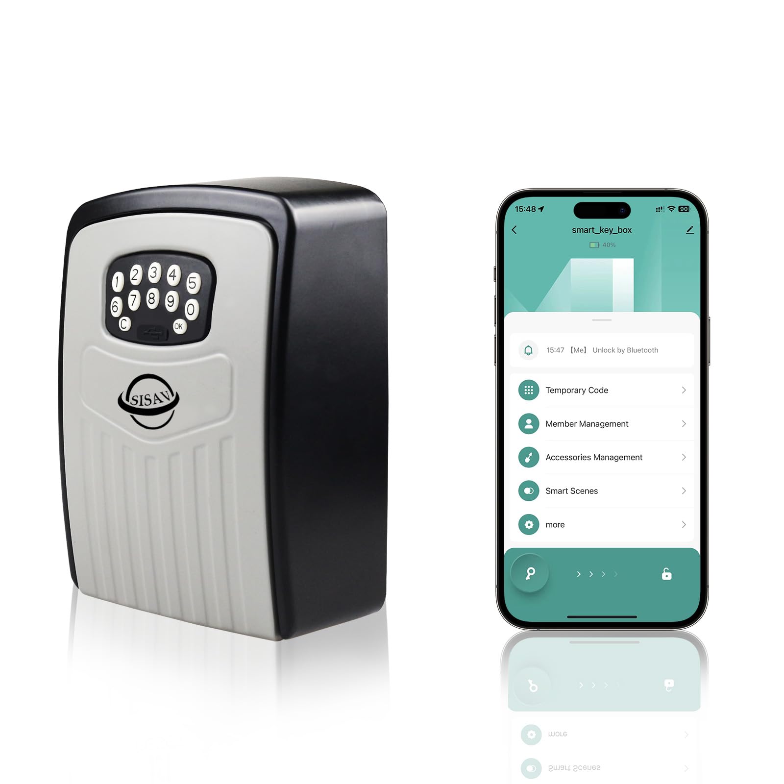 SISAV Security Key Lock Box Instant Remote Access Via Bluetooth/Code/App Resettable Set Your Own Combination 6 Digit Storage Smart Lock Box No WiFi Wall Mounted 5 Key Large Capacity,Grey