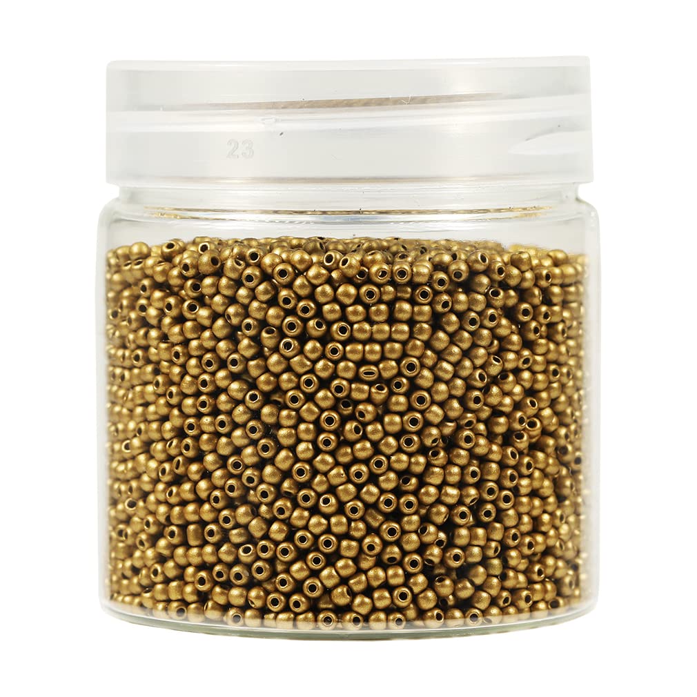 Bala&Fillic Size 2mm Round Seed Beads 10000pcs/110 Grams in Box 12/0 Matte Golden Small Craft Seed Beads for Making Jewelry Earring Bracelets Necklace (Matte Golden)