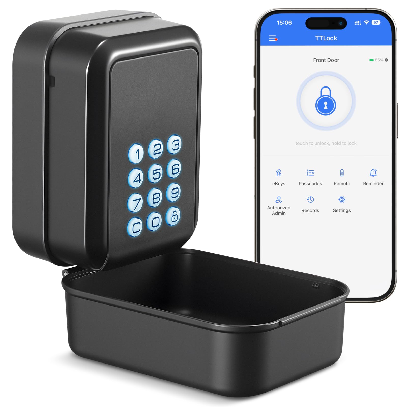 Photo 1 of Thlevel Smart Key Lock Box Electronic Bluetooth Lock Box with APP Control & PIN Code Types,Share eKey Wall Mounted Lock Box for Airbnb Realtor House Office(Black)