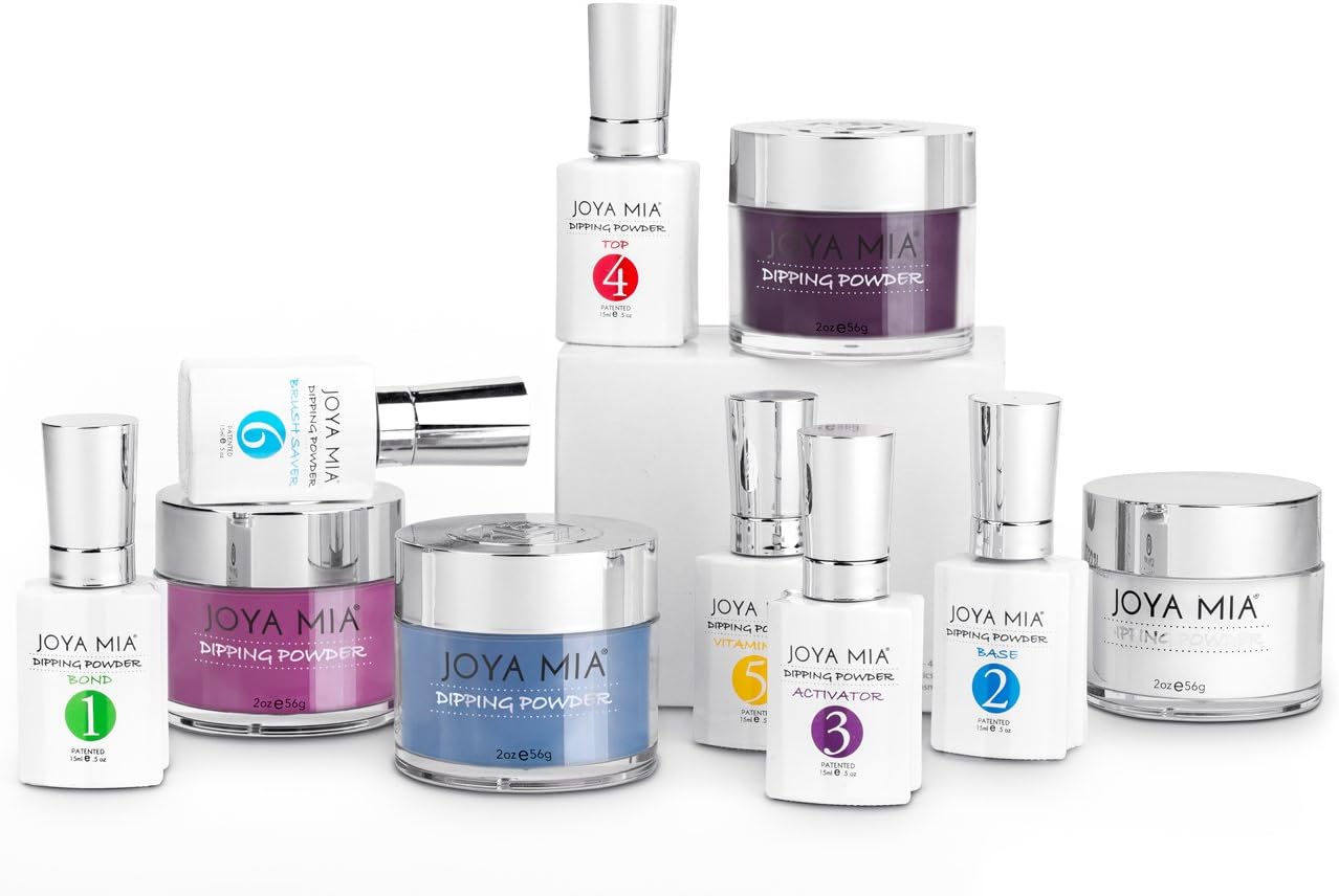 Joya Mia Beautiful Dipping Powder Starter Kit Powders,Top,Base,Activator,Bond,Vitamin Oil,Brush Saver (SKDP-14)