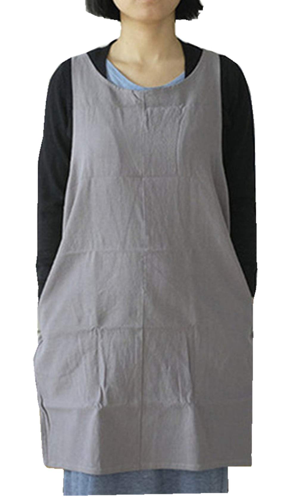 BBYBBS Soft Cotton Linen Apron Solid Color Halter Cross Bandage Aprons Japanese Style X Shape Kitchen Cooking Clothes Gift for Women Chef Housewarming (LightGray)