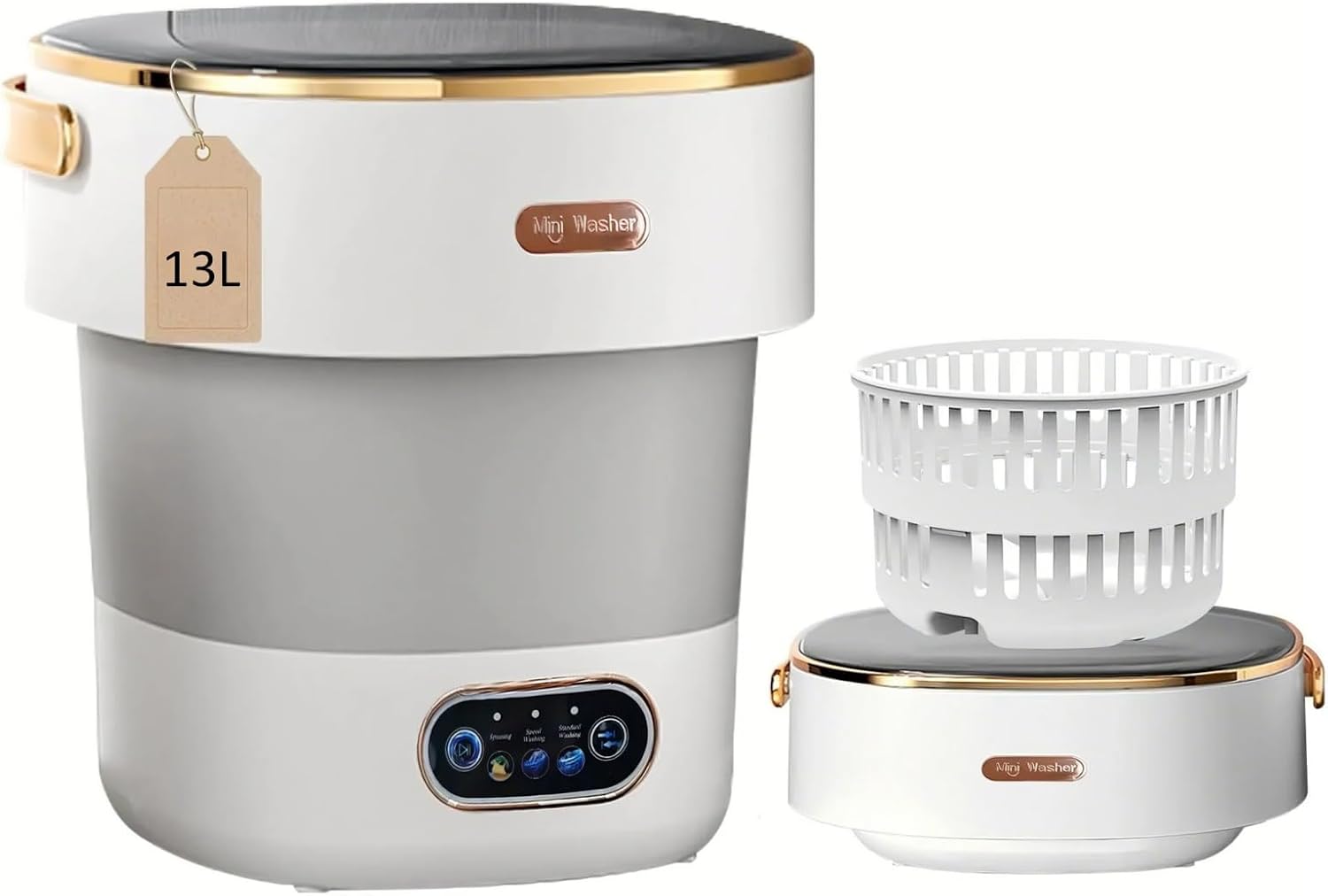 LumenOrbit Portable Washing Machine with Spin Basket, Upgraded 16L Foldable Mini Washer【5-Min Wash・3-Min Spin・1-Year Manufacturer Warranty】Small Washing Machine for Travel, Dorms, RVs, Camping (Gray)