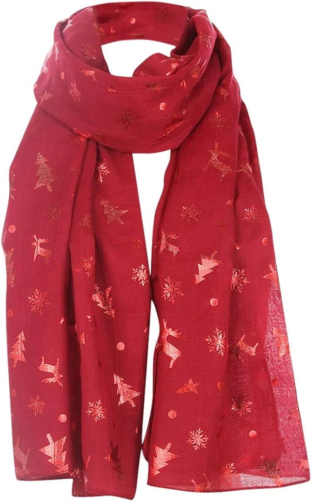 LRWEY Ladies Women's Fashion Print Long Scarves Santa Christmas Xmas