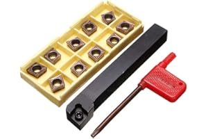 Abizarch Lathe Threading Turning Tool SCLCR1212H09 Holder with 10pcs CCMT09T304 Carbide Threading Turning Insert High Wear Resistance Lathe Tool Accessories Kit for Semi-Finishing Rough Machining